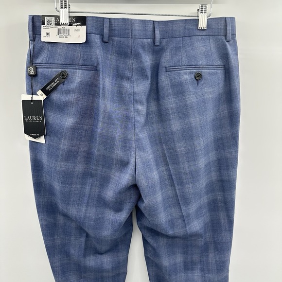 Lauren Ralph Lauren Classic-Fit Ultraflex Wool Suit Pants Blue‎ Plaid 34x32 NWT - Picture 7 of 13